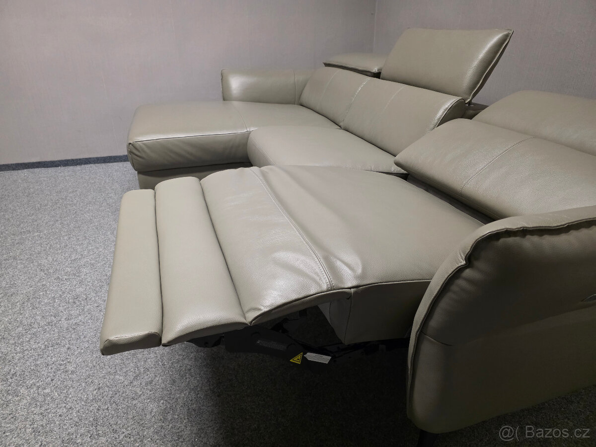 Nová rohová kožená relax sedačka HEDY šedohnědá - 5