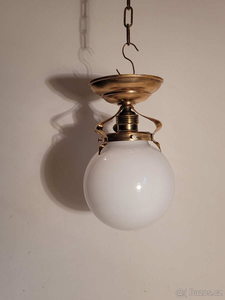 secesní stropnice, lustr, širm bílá opálová koule - 5