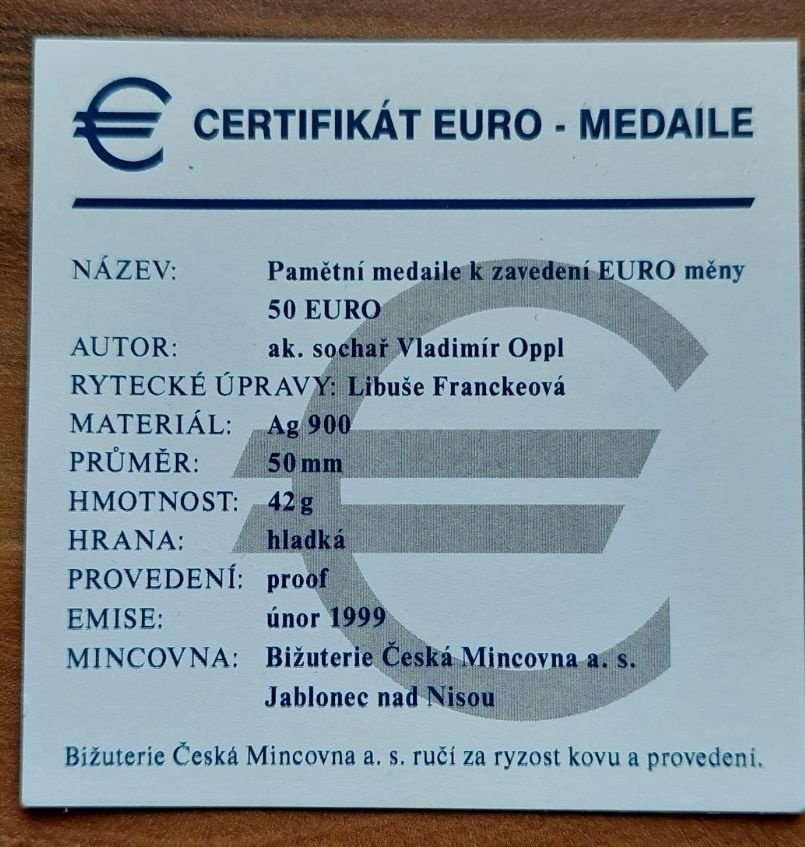 Velká stříbrná medaile Jiří z Poděbrad 50 Euro 1999, PROOF - 5