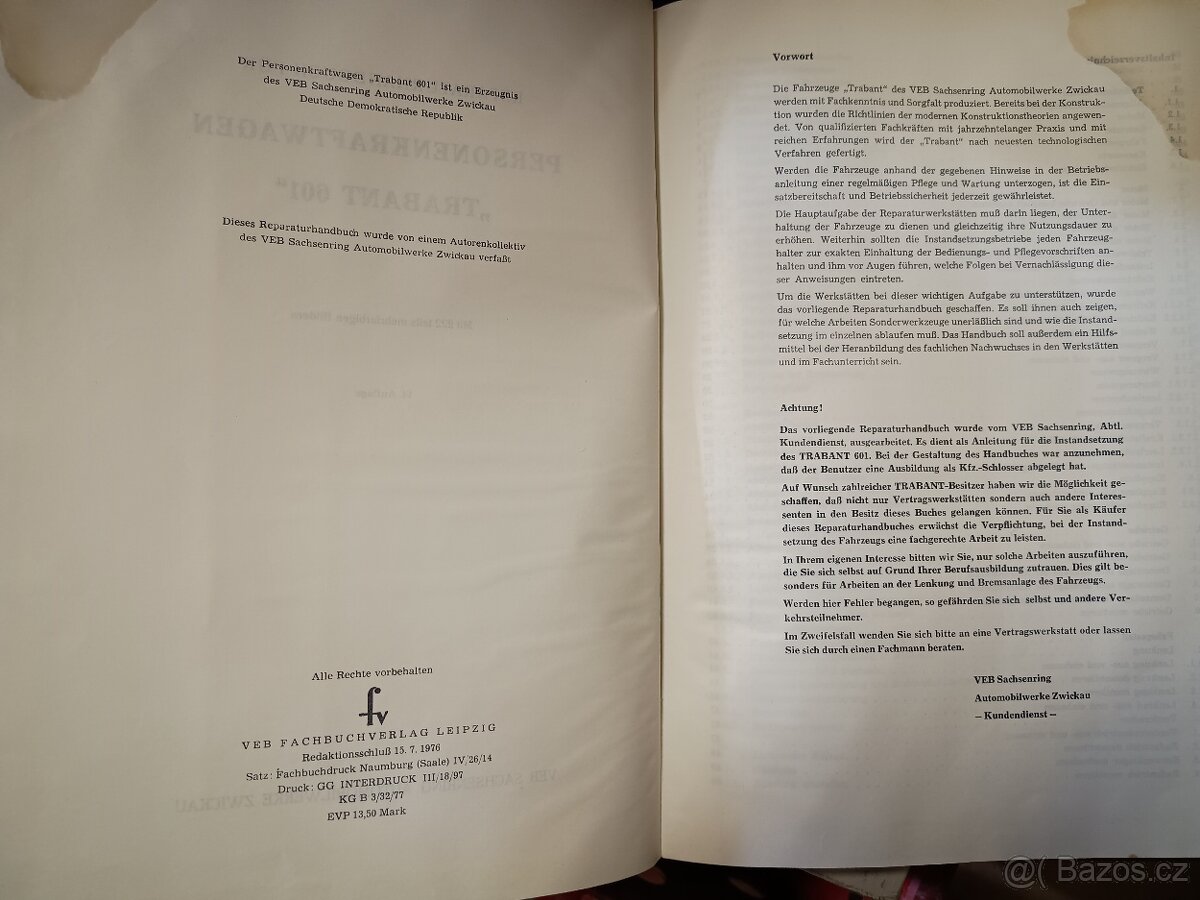 Příručka Trabant 601 v němčině, r. 1976 - 5