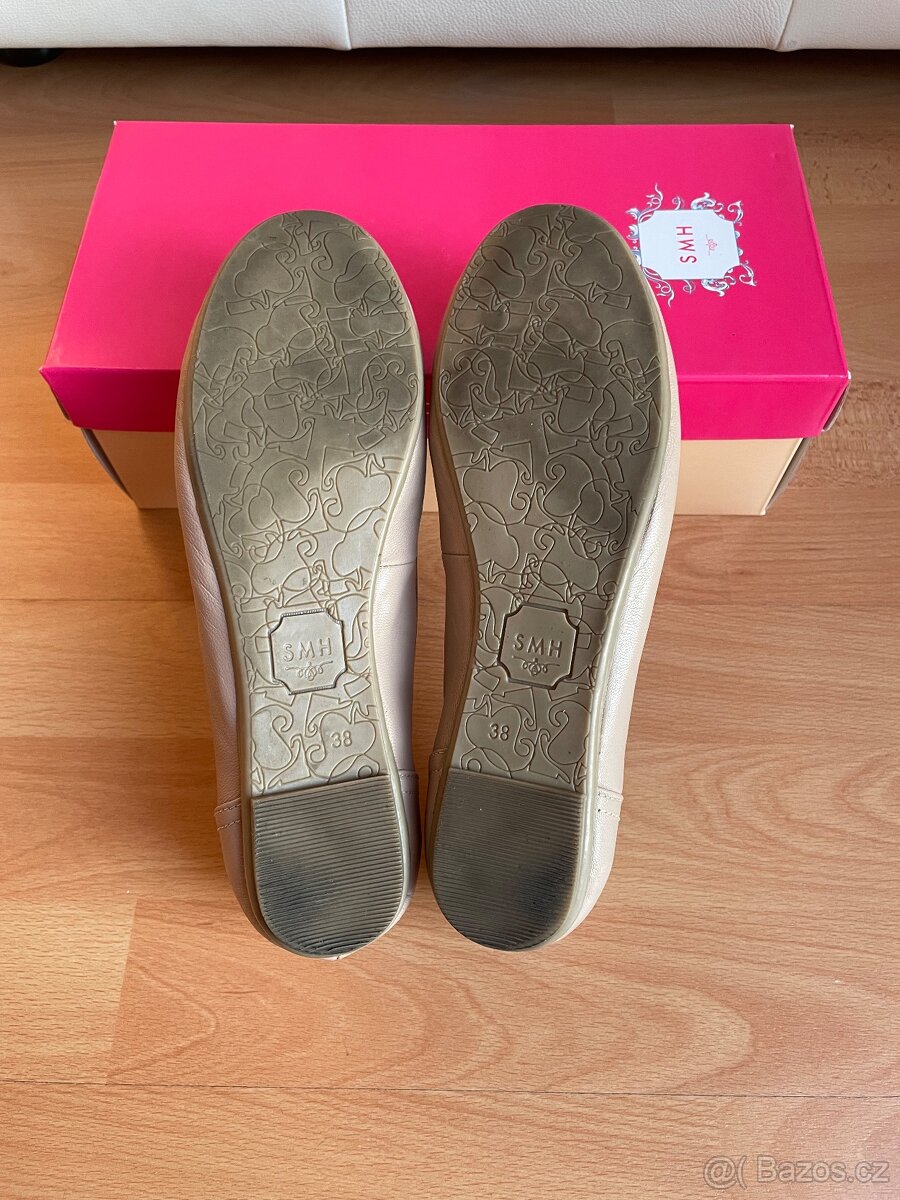 Béžové kožené baleríny v. 38 - 5