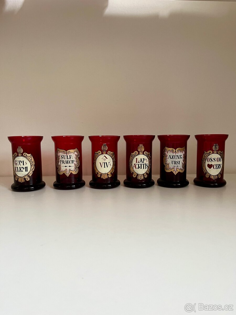 Sada starých skleněných lékárenských dóz - 5