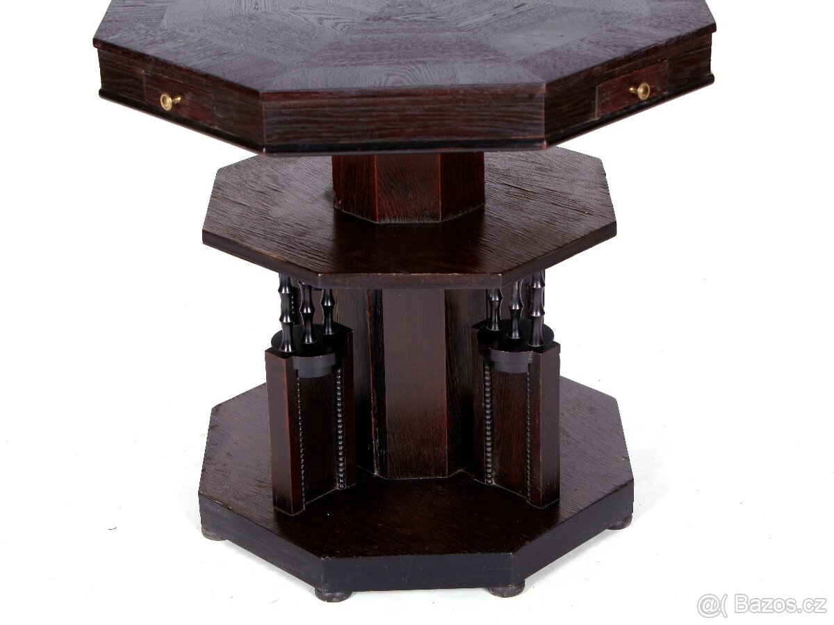 Secesní karetní stůl s 4 šuplíky, výroba cca 1925 - 5