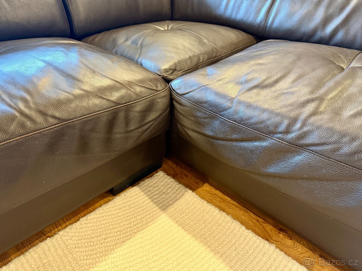 Kožená hnědá sedací souprava DeFo - 5