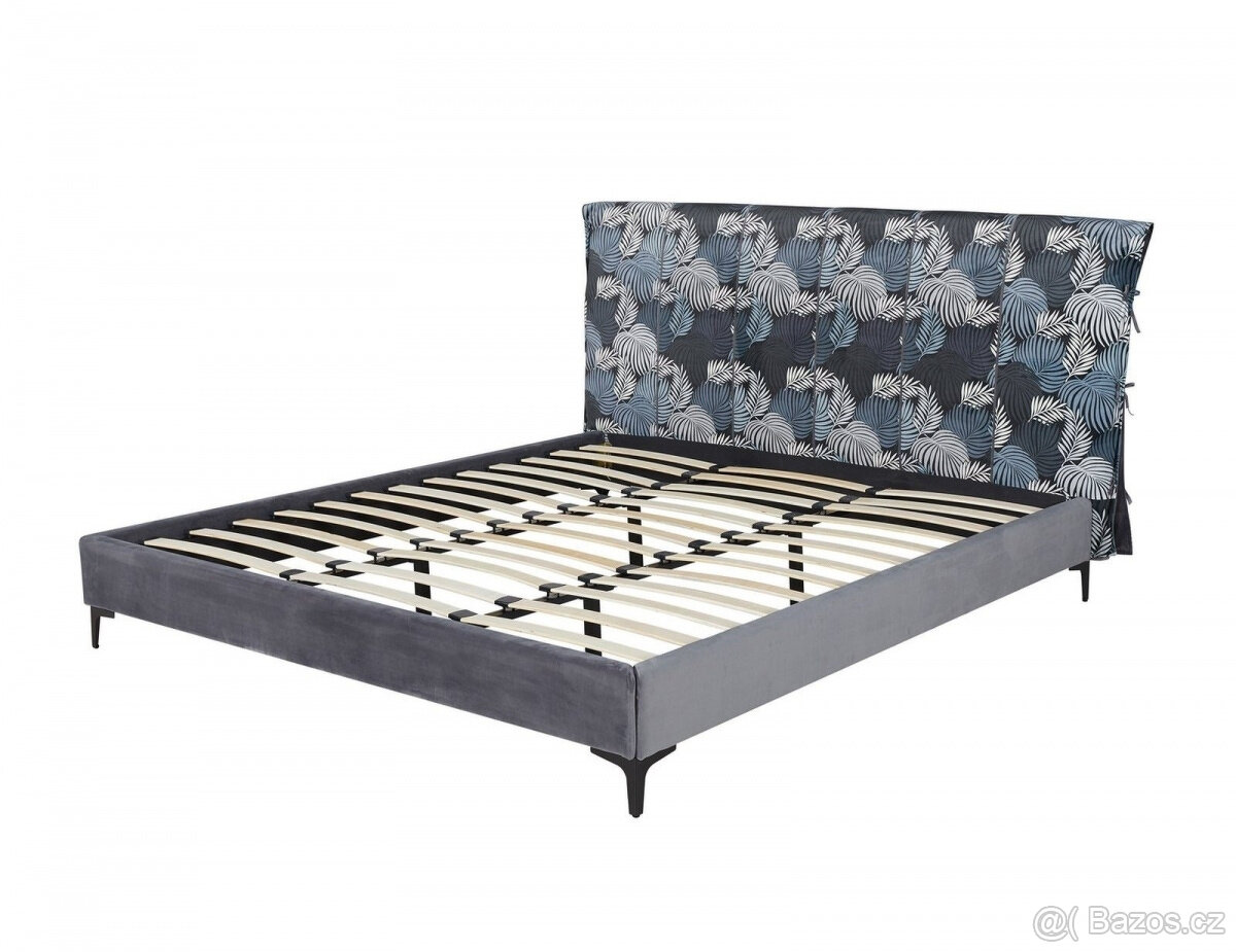 Nová postel s roštem 180x200 čalouněná šedé listy - 5
