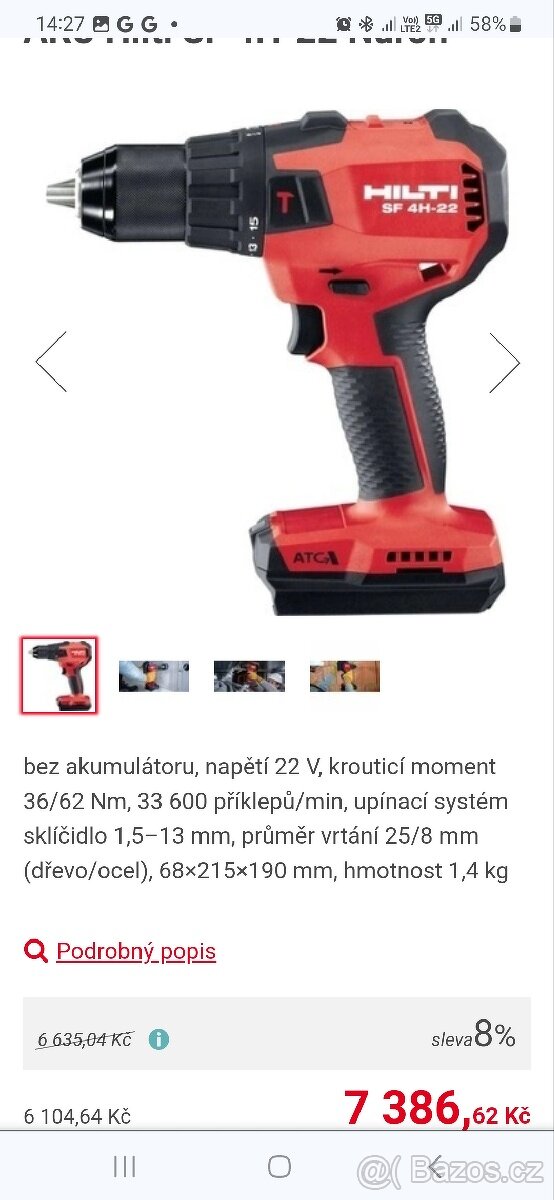Šroubovák vrtací AKU Hilti SF 4-22 Nuron,SF 4h-22 - 5