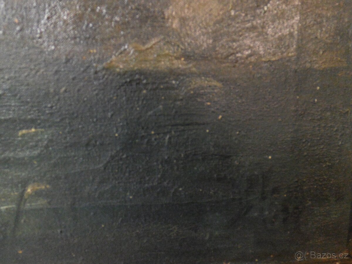 Starý obraz, krajina, jezero,sig. - 5