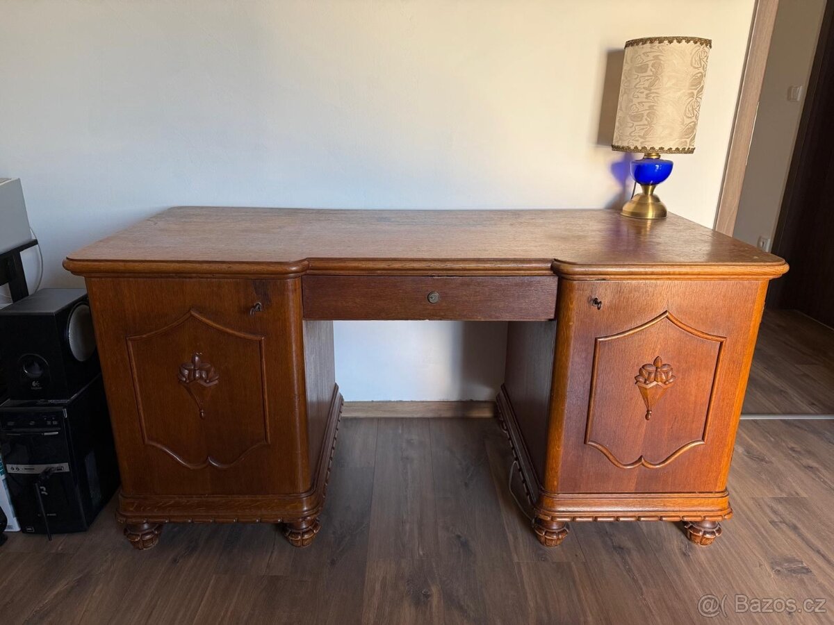 Starožitná sestava - knihovna, psací stůl a židle - 5