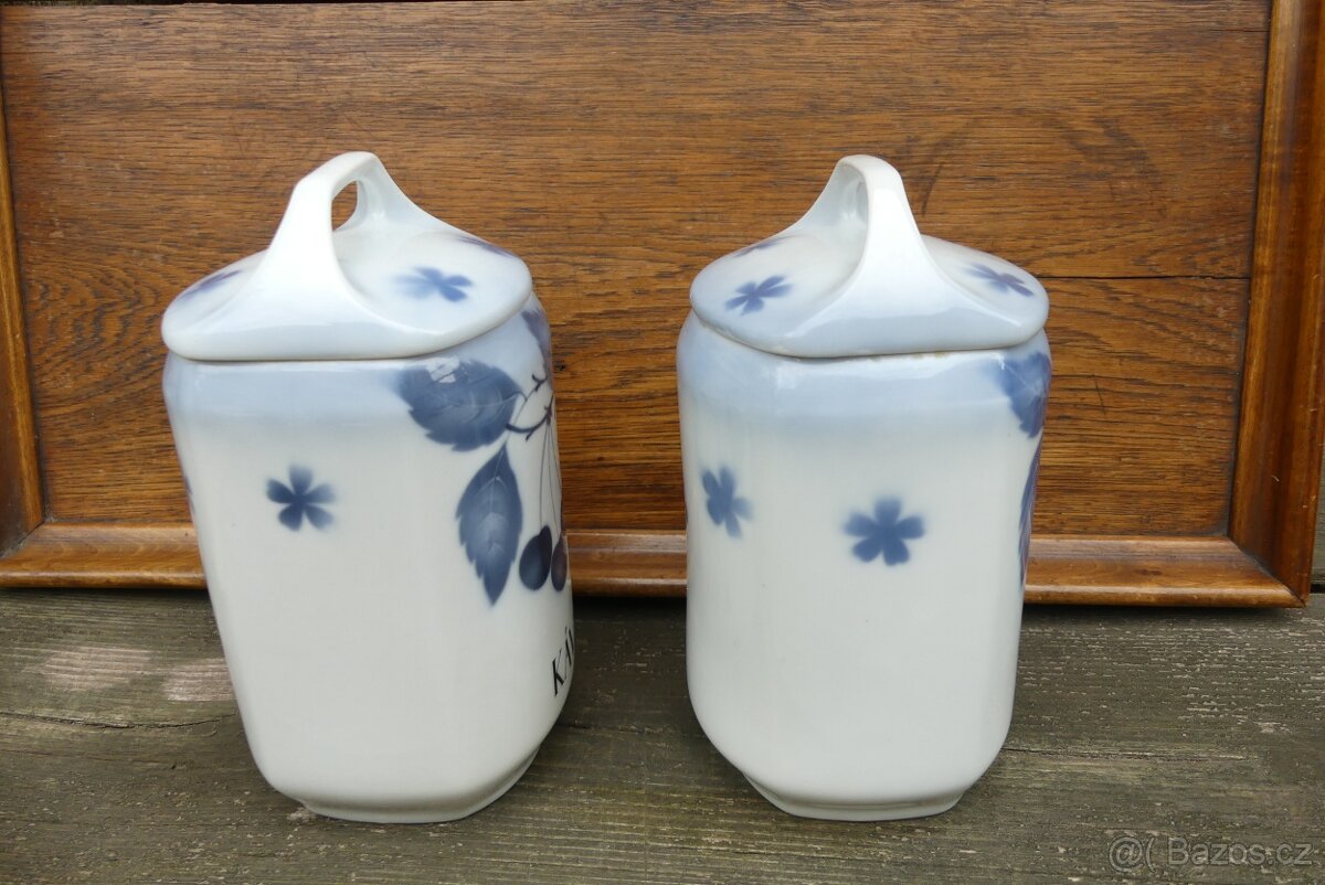 Porcelánové dózy Káva a Cukr, modré třešně Teplice - 5