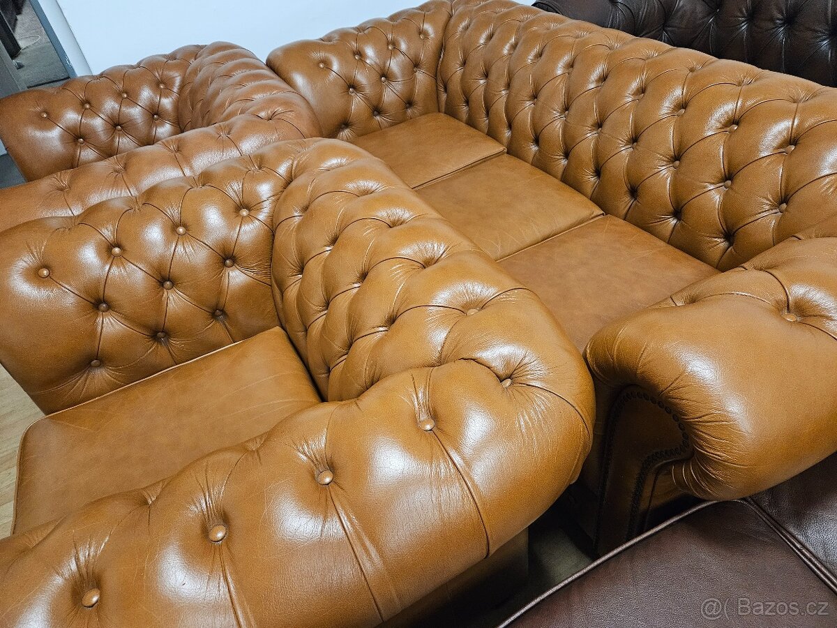 CHESTERFIELD ŠTÝL,BLEDO HNEDÁ KOŽENÁ SÚPRAVA - 5