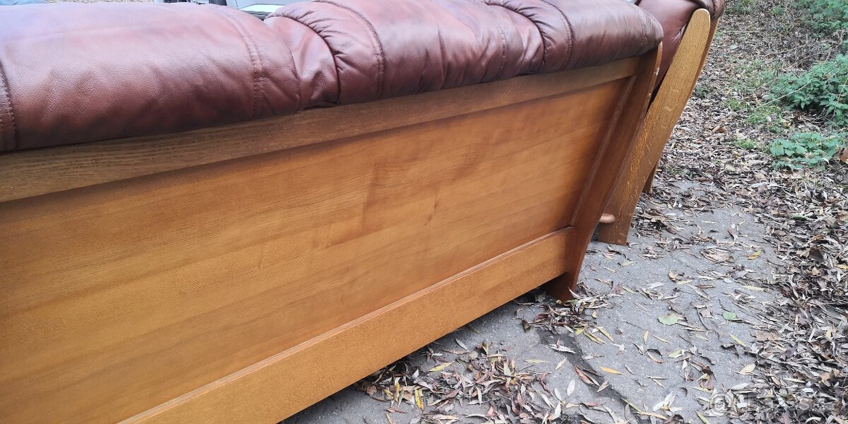 Kožená sedací souprava 3+1+1 s masivním dřevem - 5