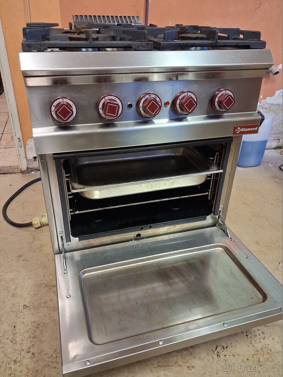 Gastro sporák Diamond, 4x plyn. hořák, elektrická pec 6x GN - 5