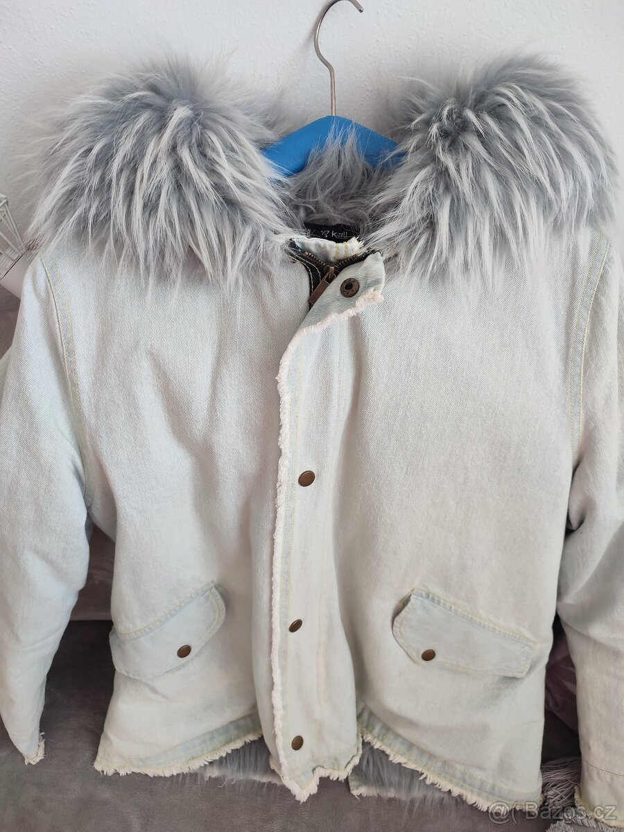 Riflová bunda s kožichem - 5