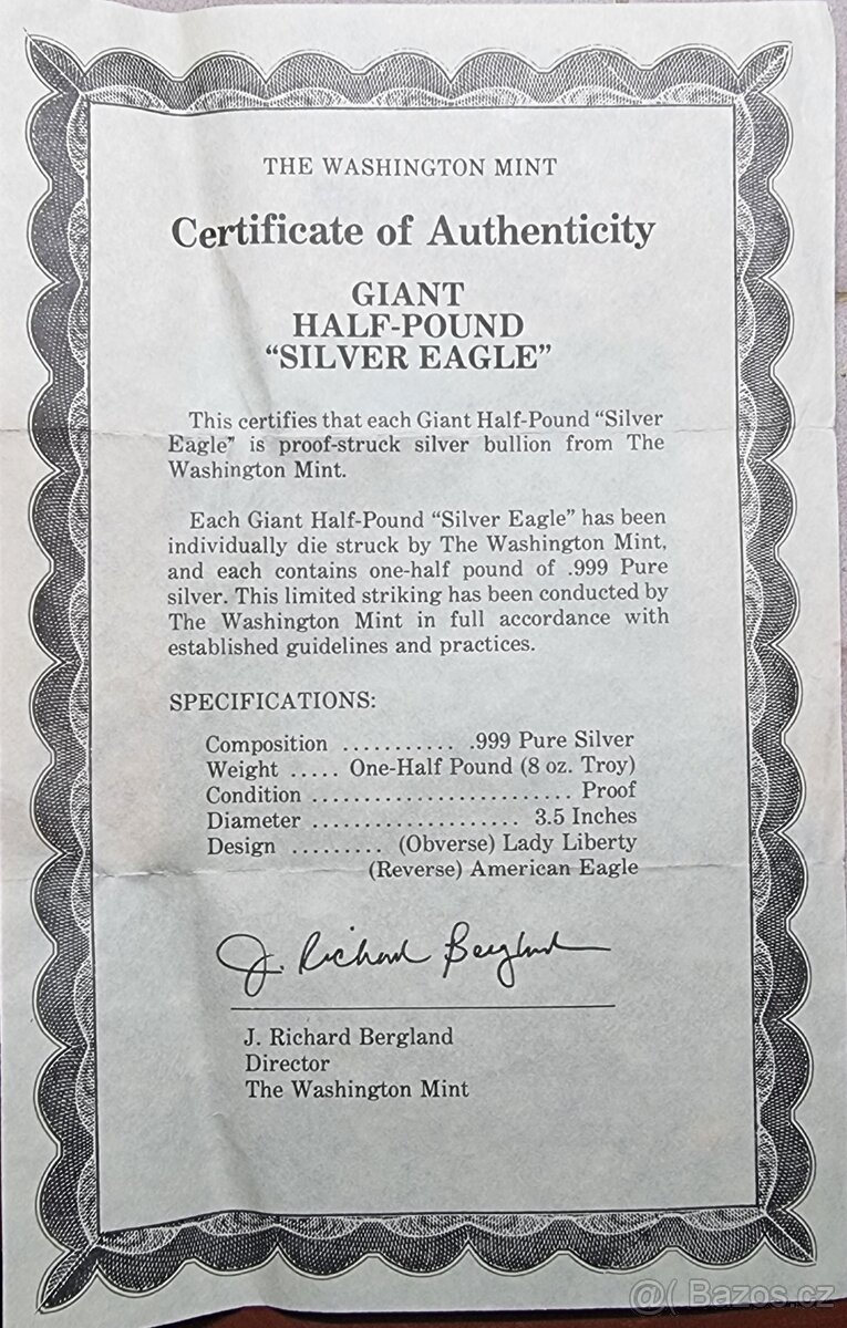 8 oz Stříbrný silver eagle 1992 proof č.1510 - 5