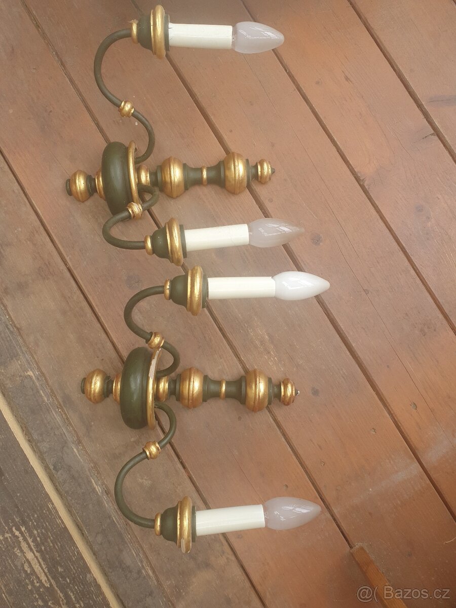 Retro ramenny lustr, plus dvě nástěnné lampy a jeden sklene. - 5