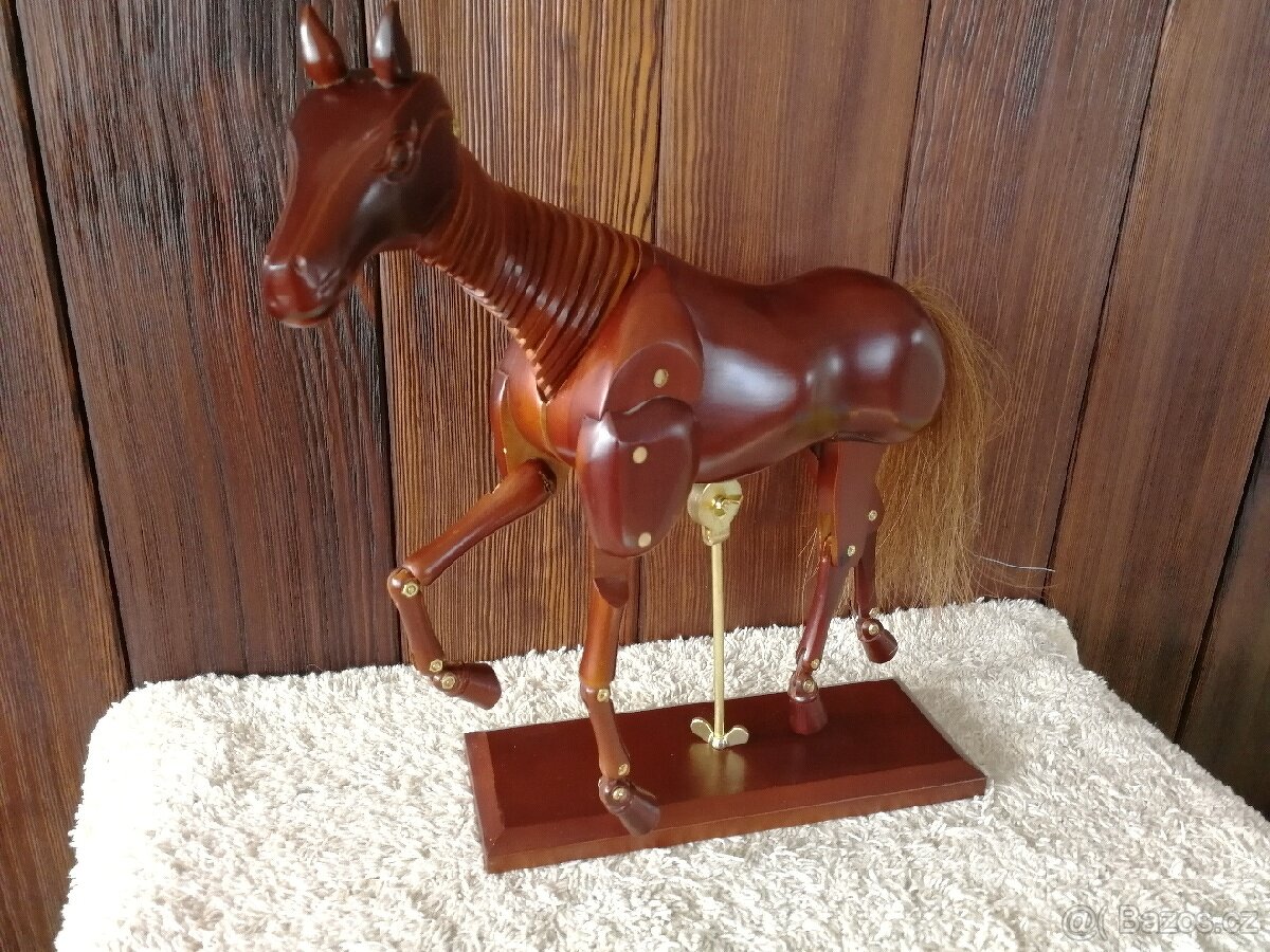 Kůň dřevo pohyblivý model koně dřevo nový - 5