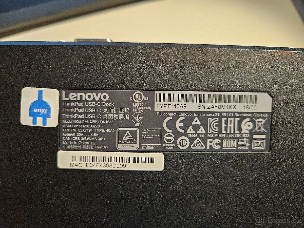 Lenovo ThinkPad USB-C Dock (40A9) + 65W adaptér - 5