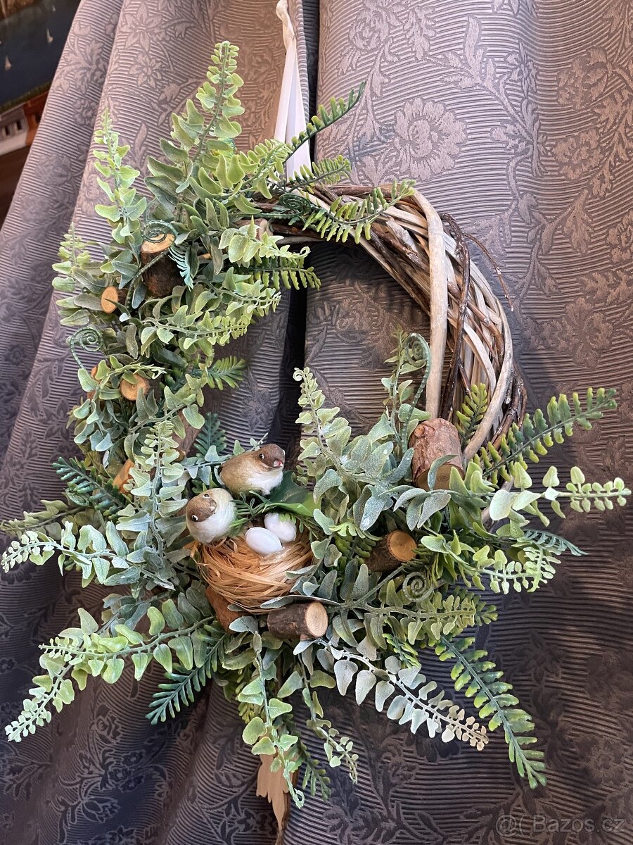 celoroční věnec na dveře s ptáčky - 5