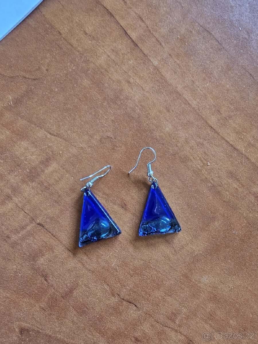 Modré, skleněné náušnice, handmade - 5