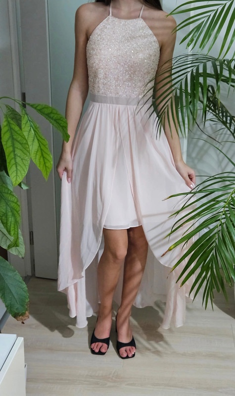 Nádherné meruňkové večerní šaty s flitry xxs - 5