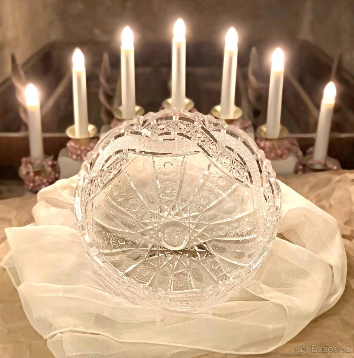 Bohemia Crystal Czechoslovakia Luxusní masivní broušená mísa - 5