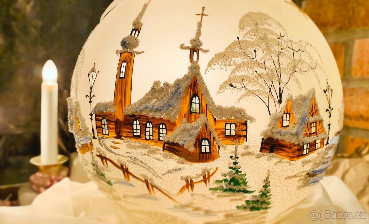 Vánoční Lampa (Dekorace, Dárek) Malovaná Zimní vesnička - 5