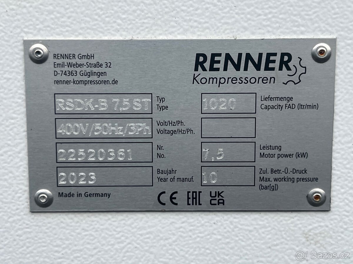 Šroubový kompresor Renner 7,5kw - 5
