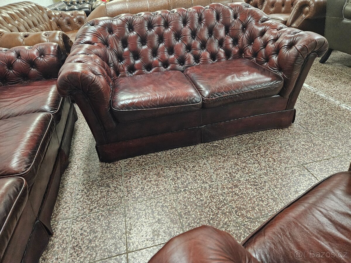 CHESTERFIELD ŠTÝL,SEDAČKA KOŽENÁ 3+2+1 - 5
