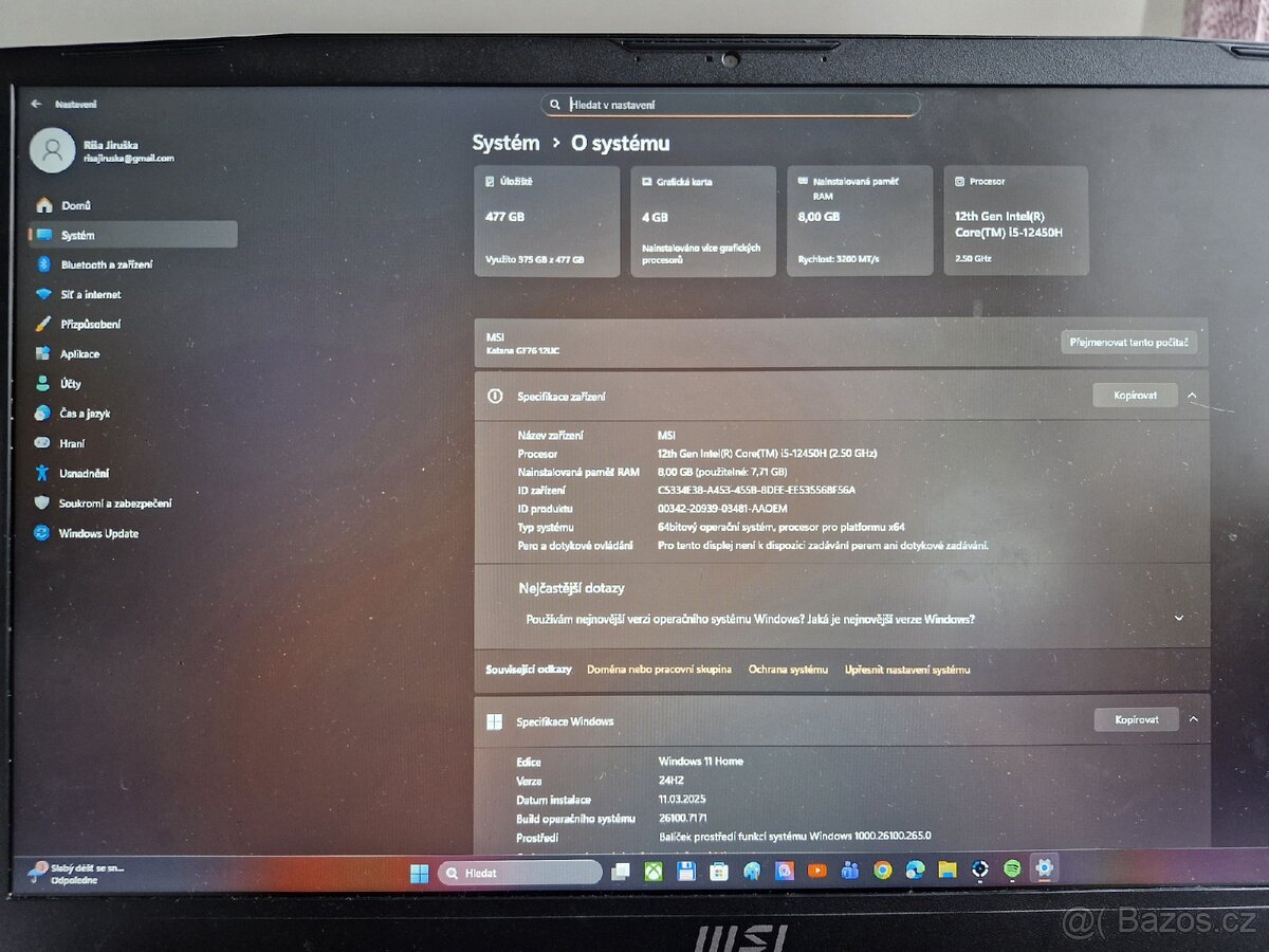 Notebook MSI Katana GF76 12UC-253CZ - 5
