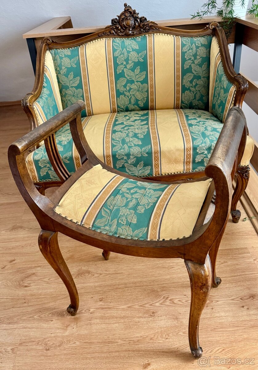 Starožitná sedačka / kanape / pohovka se stoličkou - 5