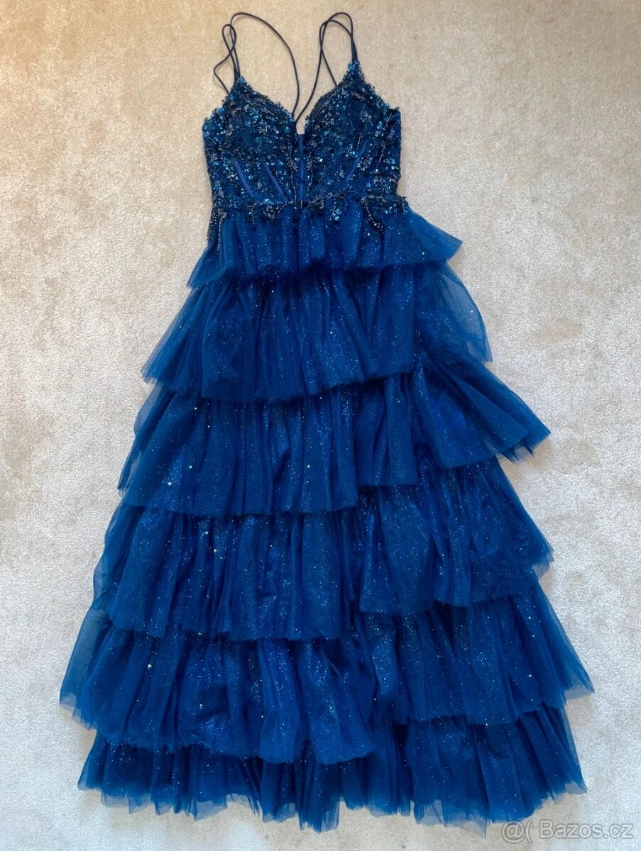 Tmavě modré plesové šaty, vel. 38 - 5