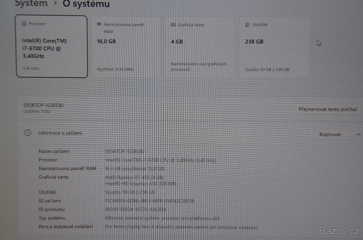 Dell Optiplex 7050 i7/16GB/SSD 256GB/Radeon R7 - 5