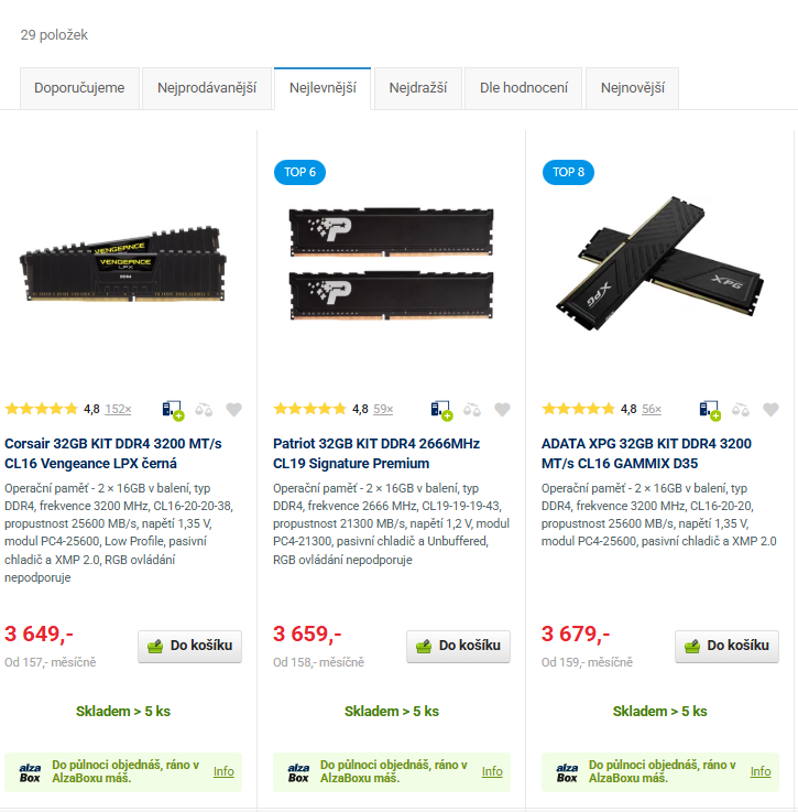 Paměti RAM DDR4 2x16 GB tj. 32GB 2666mhz cl16 - 5