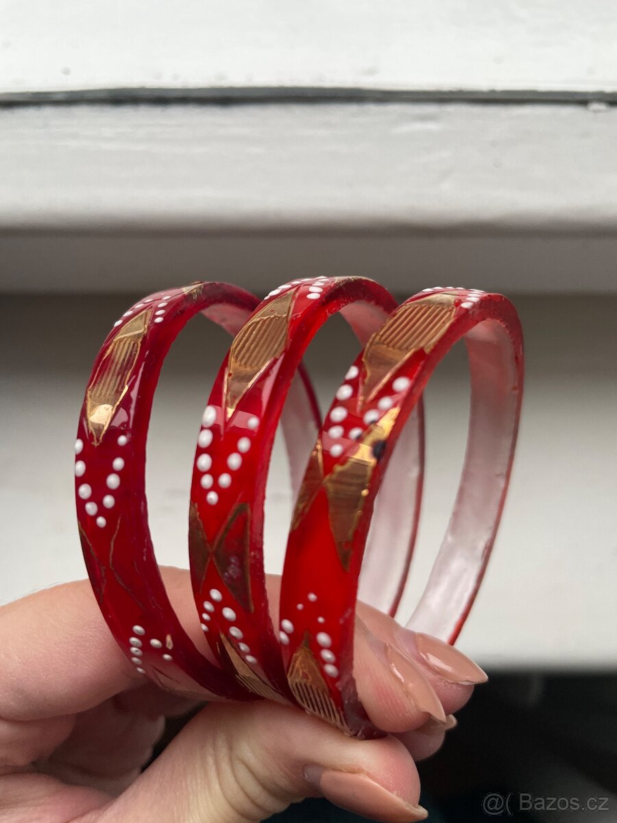 Starožitné bangle - skleněné jablonecké kroužky - 5