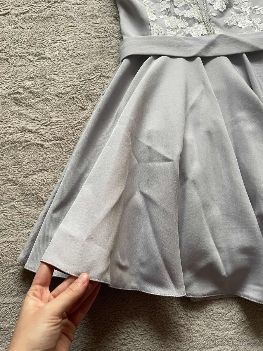 Plesové společenské krátké šaty se zdobením - bílé/šedé - 5