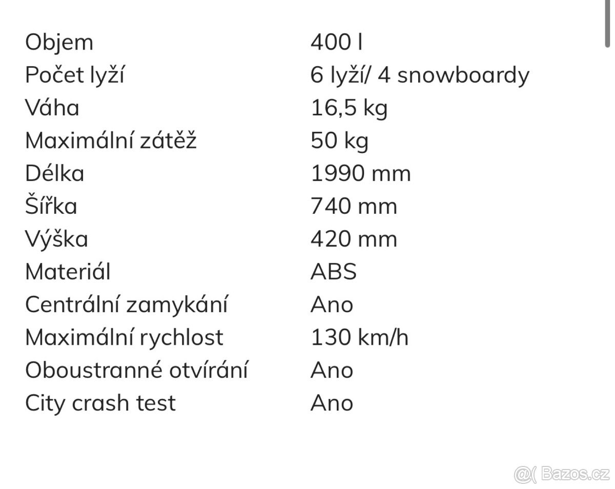 Pronájem Střešní box Hakr 400 (rakev) - 5