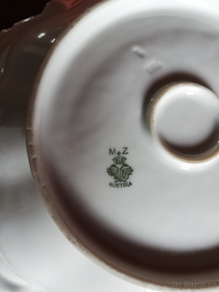 Porcelán čajová konvice, miska, talíř - 5