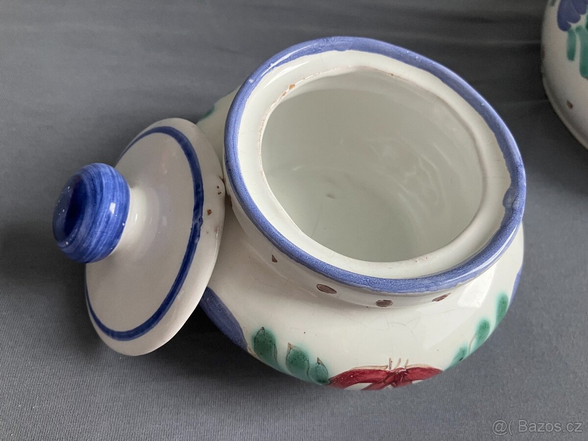 Keramická malovaná dóza s poklicí a džbán - 5