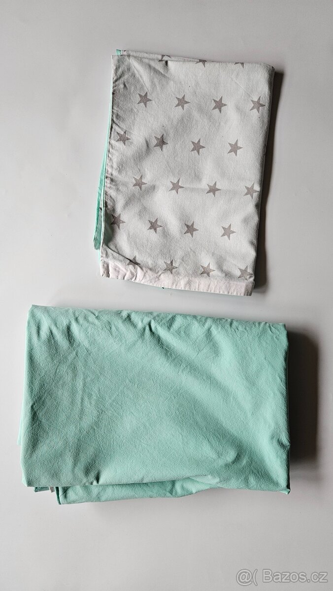 Dětské povlečení do postýlky - mint, bílá s hvězdičkami - 5