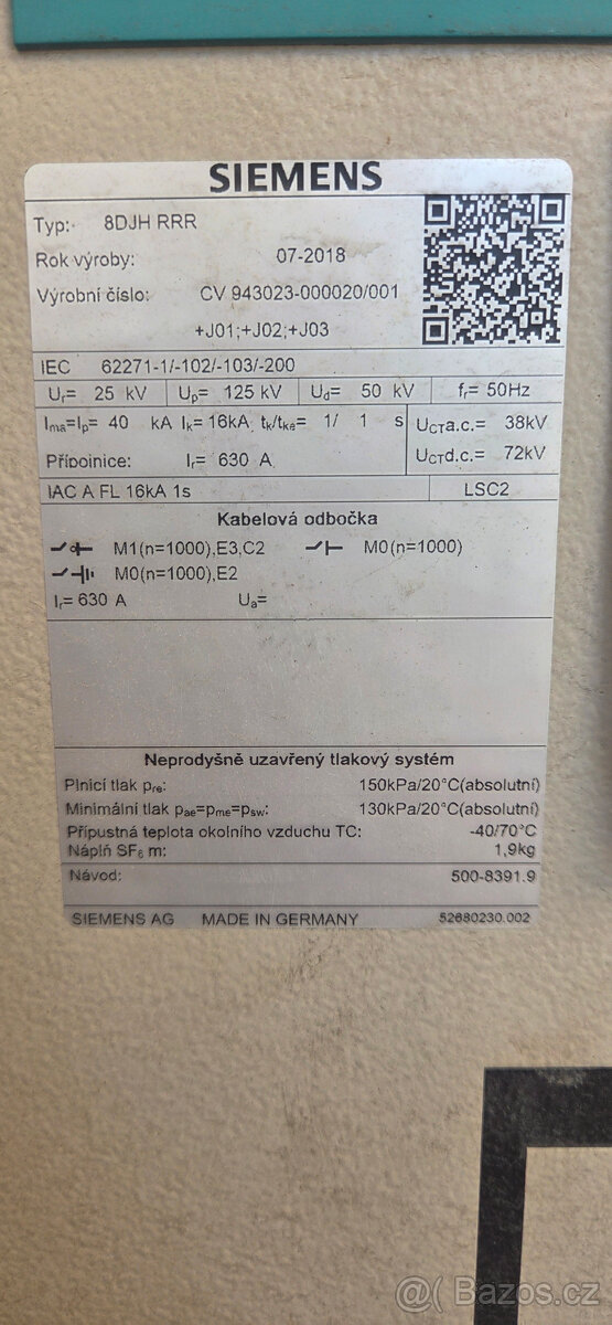 VN Rozvaděč SIEMENS 8DJH RRR - 5