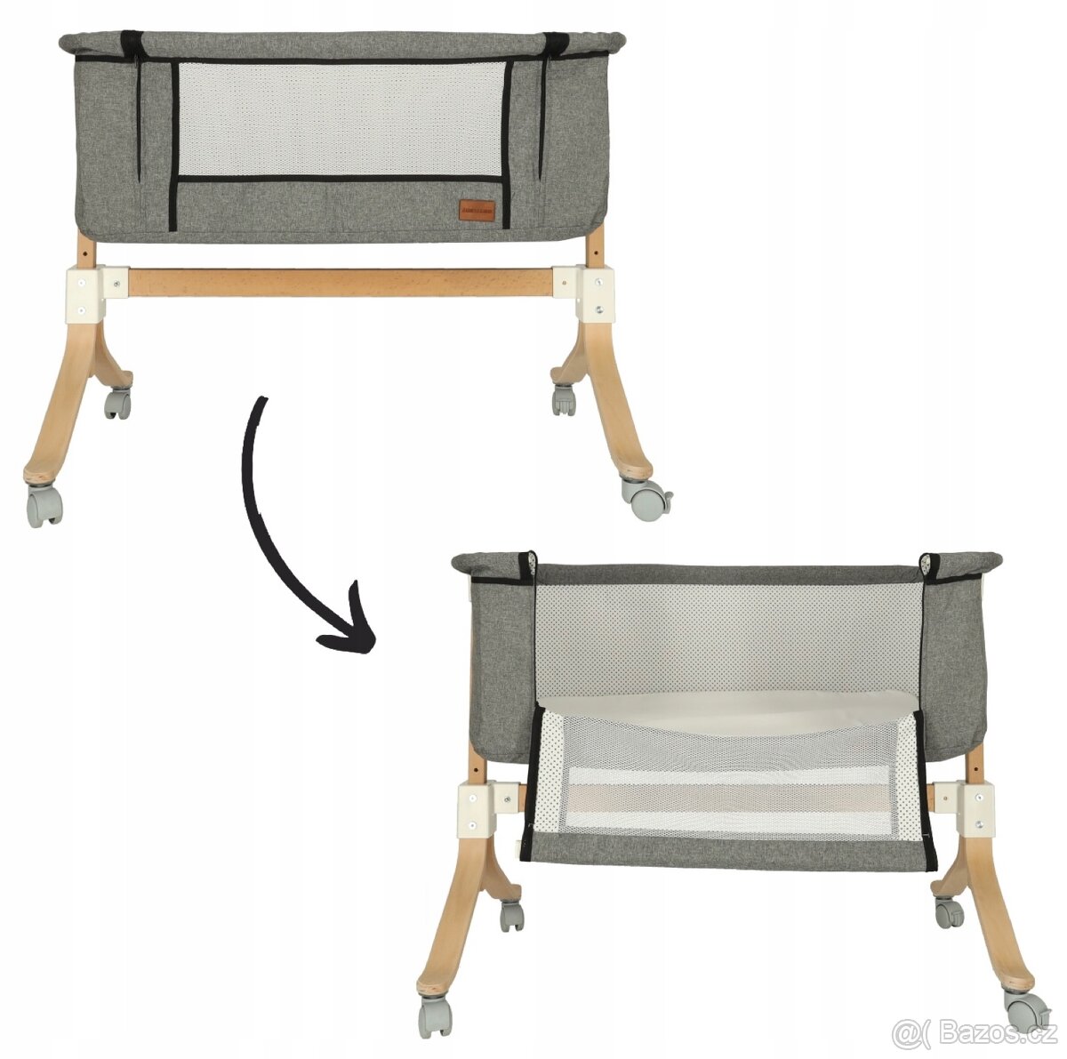 Postýlka - přistýlka pro miminka pro děti dřevěná s kolečky - 5
