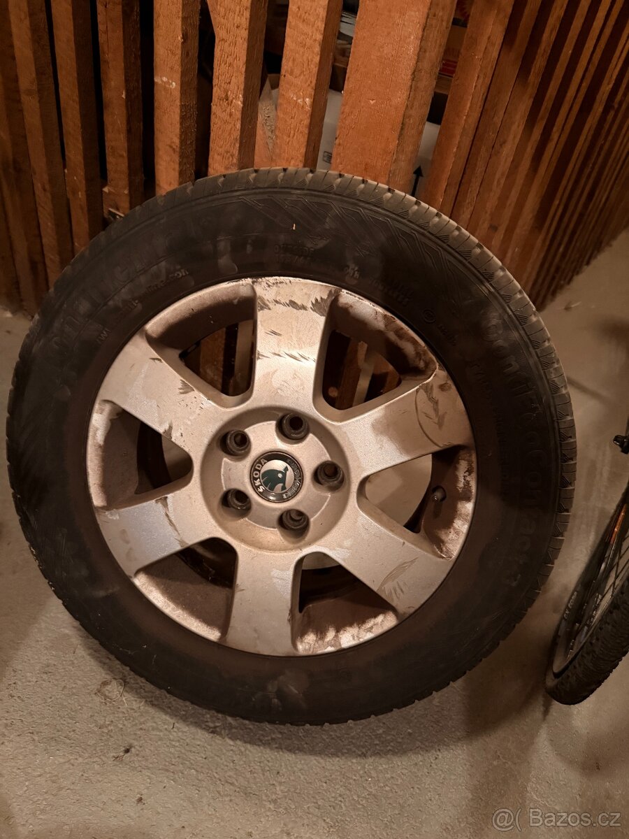 Sada 4× kompletní kola Škoda 15" + Continental 195/65 R15 9 - 5