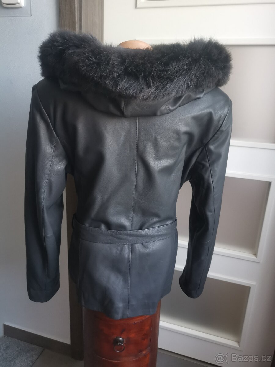 Kara nová kožená bunda sako s kožešinou - 5