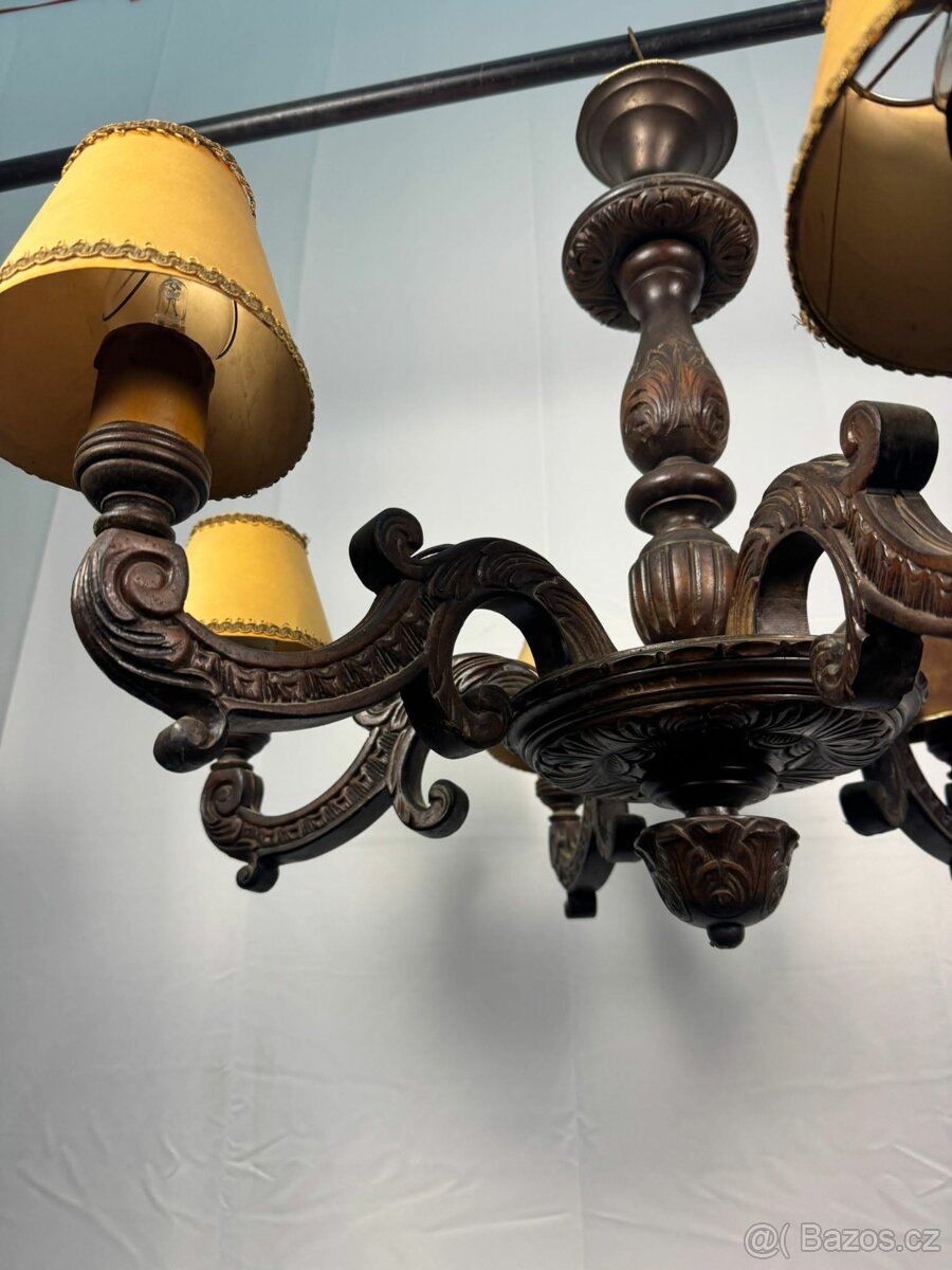 Masivní dřevěný starožitný lustr (136025) - 5