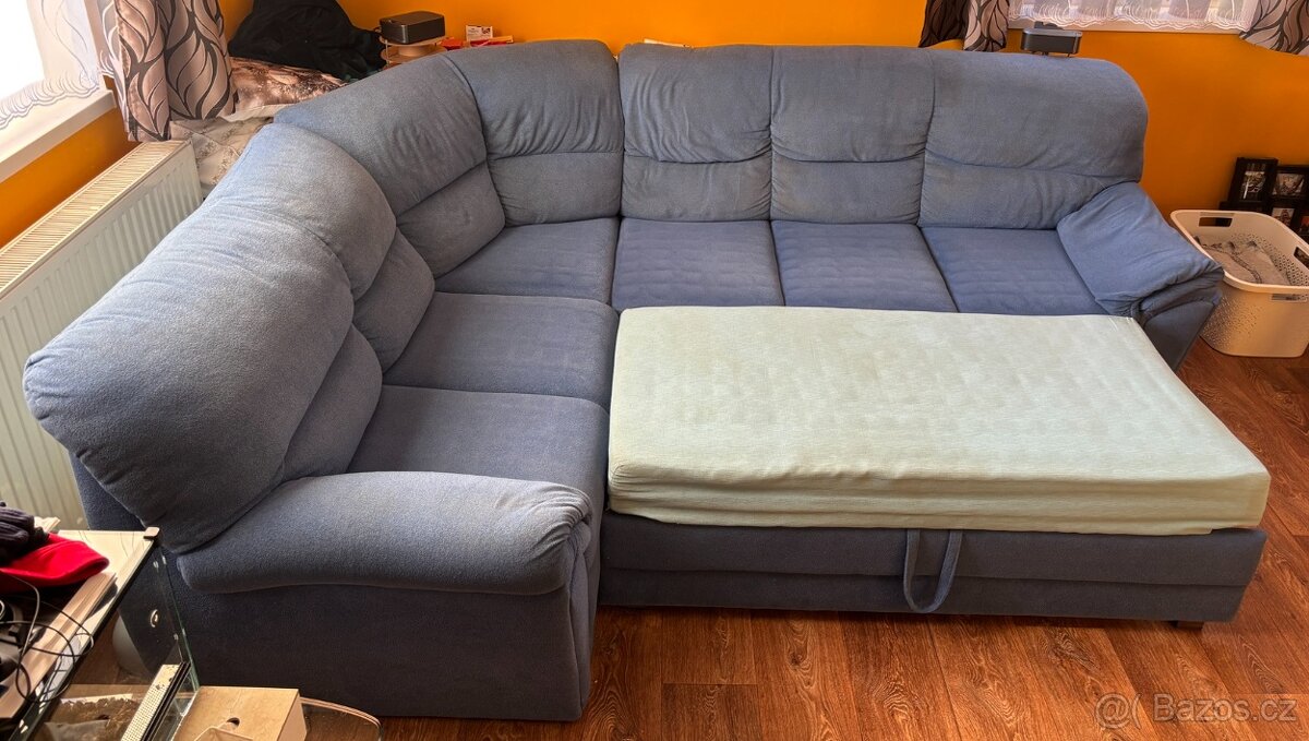 Šedomodrá sedačka, rohová a rozkládací - 5