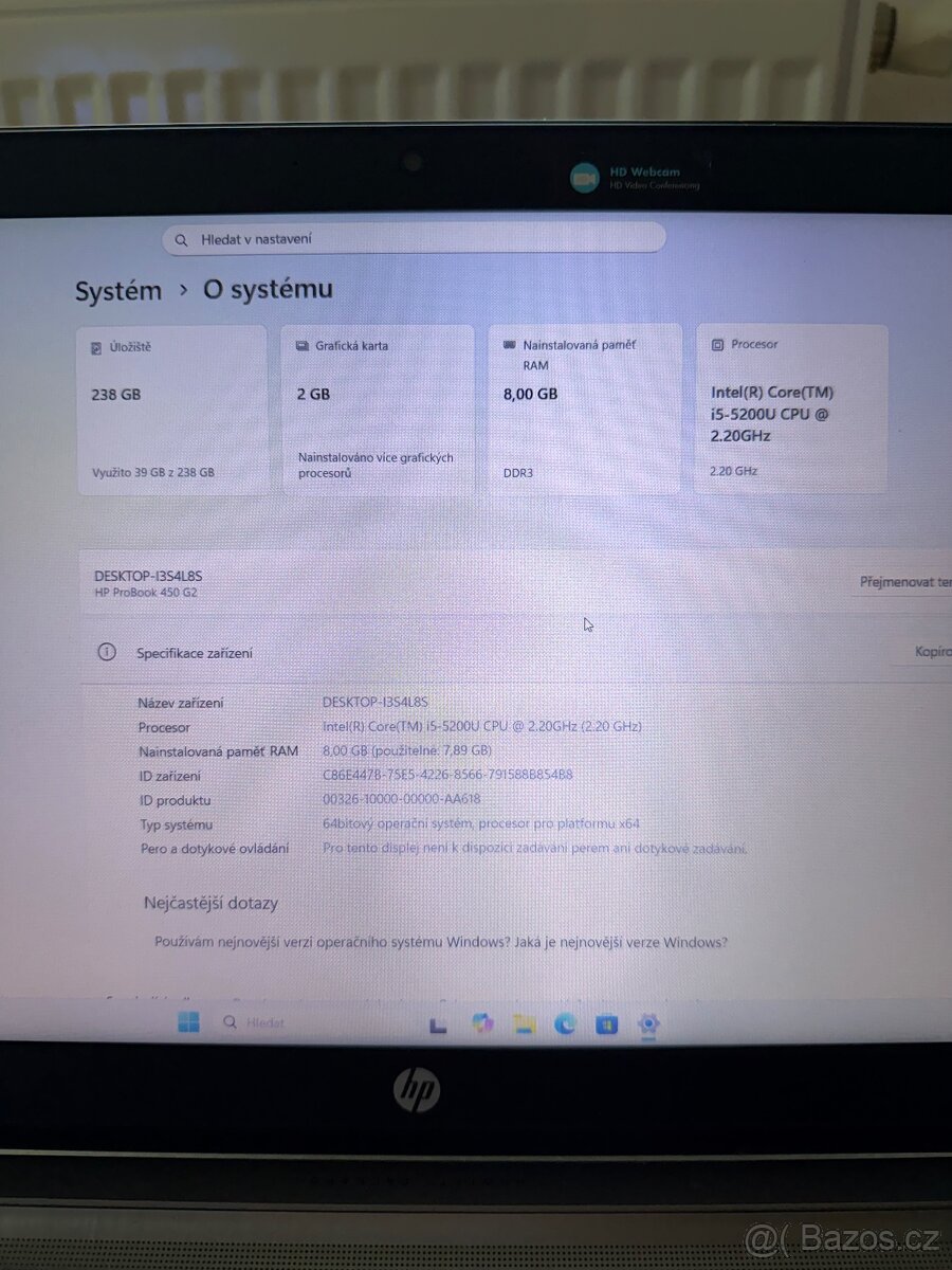 P: HP Probook 450 G2 i5/8GB/128GB SSD - 5