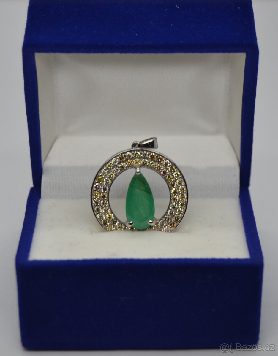 Zlatý přívěsek s brilianty a smaragdem - 5
