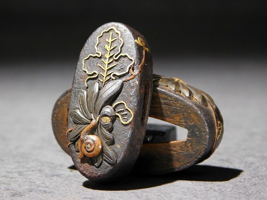 Japonská starožitný set Fuchi / Kashira pro japonský meč - 5