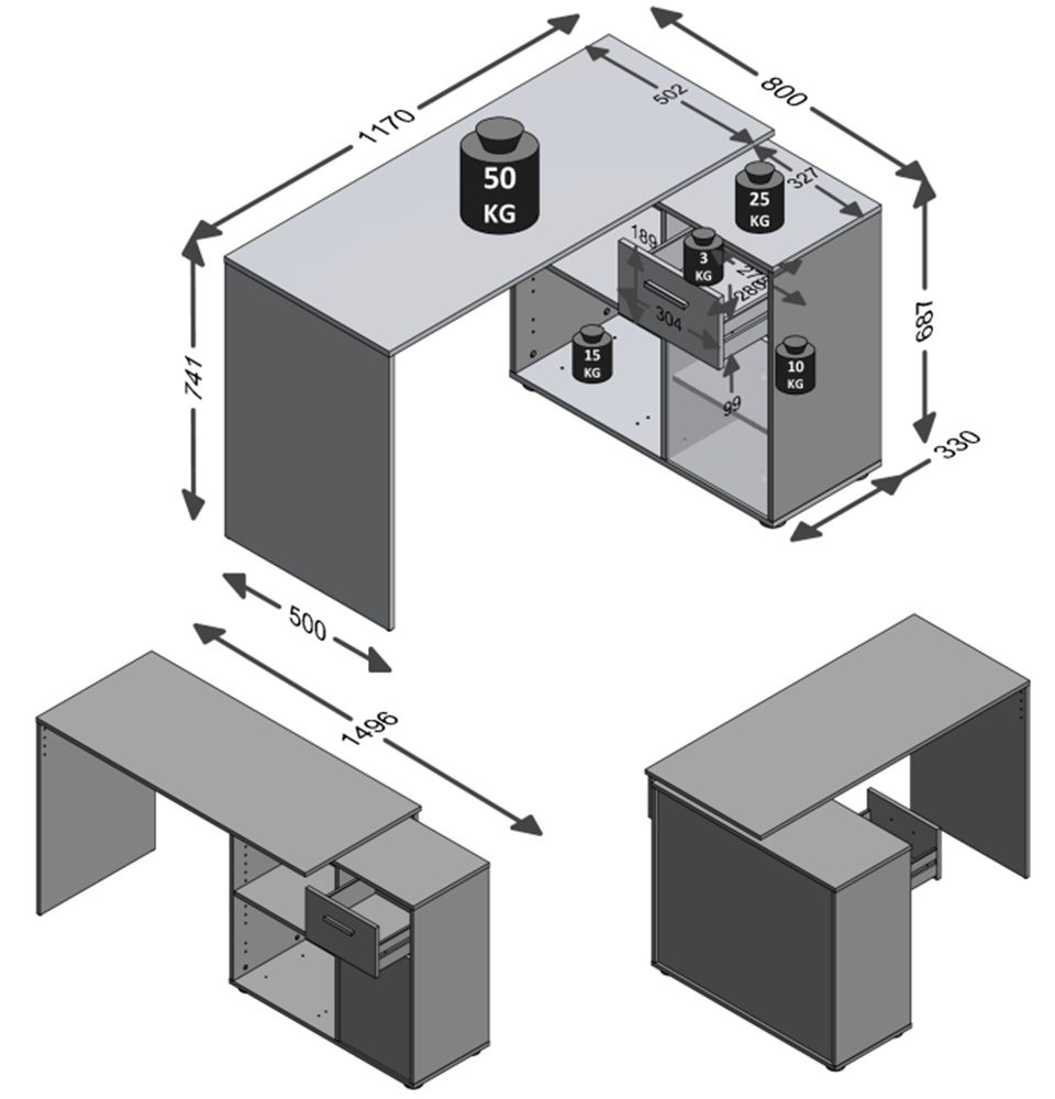 Rohový psací stůl AUGSBURG - 5