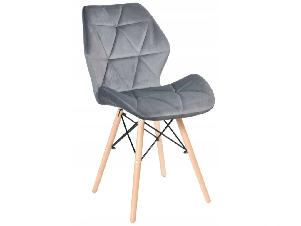 Nová sada 4 jídelní židle, šedá samet, dřevo - 5